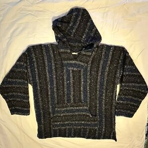 Men's Black and Blue Striped Hoodie Sweater